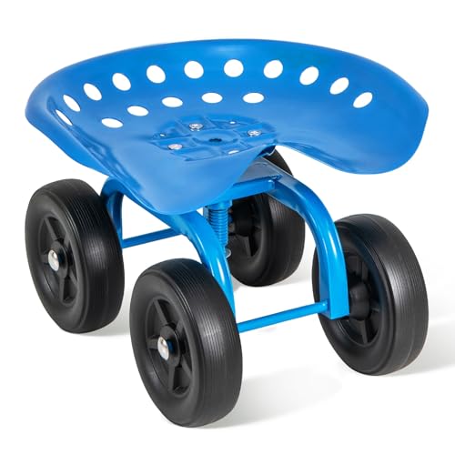 LDAILY Garden Seat with Wheels 11"-16" Adjustable Height for Lawn Planting - color: Blue