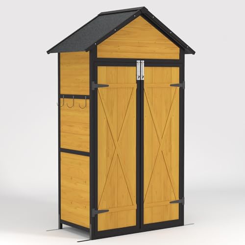 Space-Saving Outdoor Storage Cabinet with Fold-Down Table - color: Brown - 39.96 X 23.23 X 69.50 Inch