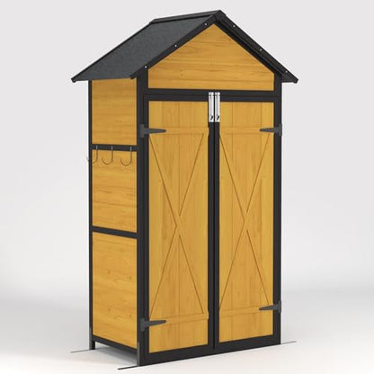 Space-Saving Outdoor Storage Cabinet with Fold-Down Table - color: Brown - 39.96 X 23.23 X 69.50 Inch