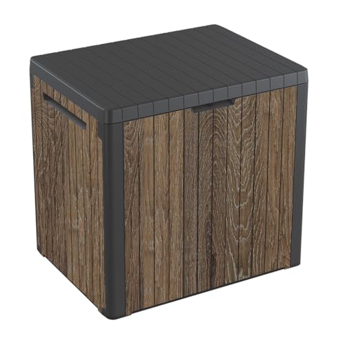 Keter Premium Everwood 30 Gal Outdoor Storage Box and Patio Side Table - color: Walnut, size: 30 Gallon