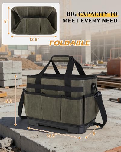 Marscamd Waxed Canvas Tool Bag with Hard Bottom and 8 Pockets - color: Dark Green
