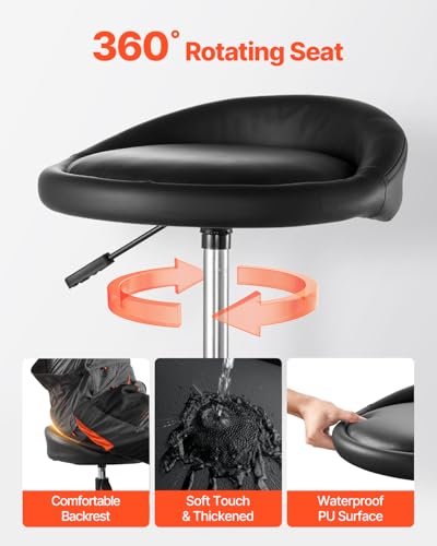 VEVOR Industrial Black Pneumatic Garage Seat/Work Stool with 300 lbs Capacity, Adjustable Height Roller Creeper Seat, 360 Swivel Padded Workshop Stool with Casters, for Garage, Shop & Auto Repair
