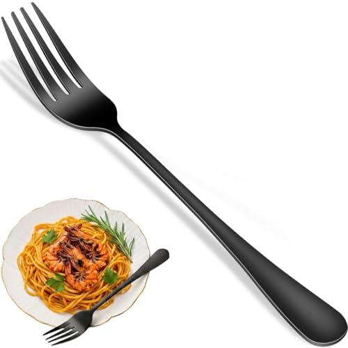 Black Dinner Forks Set, 8-Piece 8 Inches Food-Grade Stainless Steel Silverware Forks,Dishwasher Safe Cutlery Fork, Metal Black Table Fork For Home,Party or Events - color: Black
