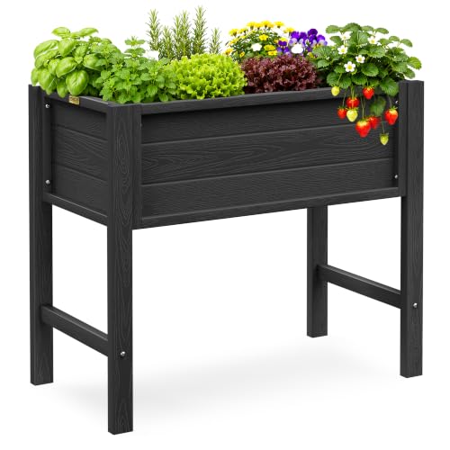 YEFU 34" Small Garden Planter, Wood-Look HIPS Compact Planter Box, Black - color: Black, size: 34"×18"×30"