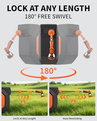 Heavy Duty Retractable Garden Hose Reel 5/8 inch x 100ft Wall Mounted - color: Black Orange, size: 5/8"*100FT