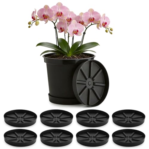 Plant Saucers 9 Inch 10 Pack, Black Elevated Plant Tray with Raised Base - size: 9INCH-10P