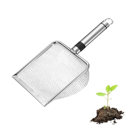 M METERXITY 1-Pack Gardening Soil Sifter, 3.8 mm Mesh Stainless Steel Sand Soil Compost Sieve with Stainless Steel Handle for Sand/Dirt/Rock Compost, Screen Potting Scoop [Silver Tone] - size: 3.8 mm