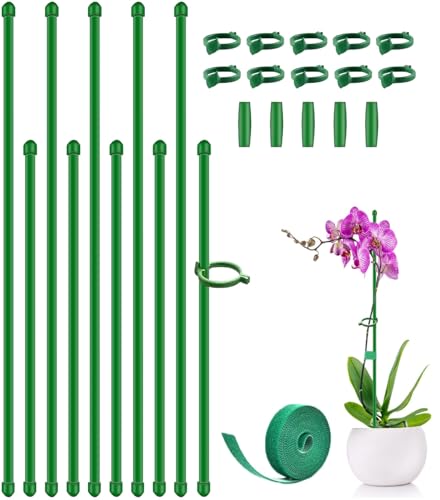 10Pcs Plant Support Stakes 17inch &11inch,Toylin Adjustable Length Plant Support Stake Orchid Stick with Clips for Indoor Outdoor,Garden Pole for Potted Orchid Tomato Vegetables