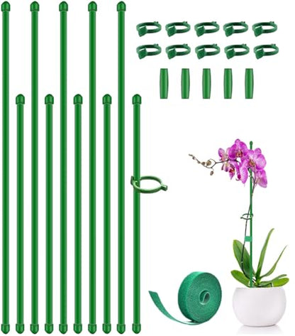10Pcs Plant Support Stakes 17inch &11inch,Toylin Adjustable Length Plant Support Stake Orchid Stick with Clips for Indoor Outdoor,Garden Pole for Potted Orchid Tomato Vegetables