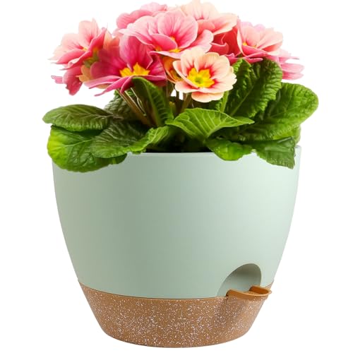 Meowell 12 inch Large Self Watering Pot for Indoor Outdoor Plants - color: Green With Brown, size: 12inch B