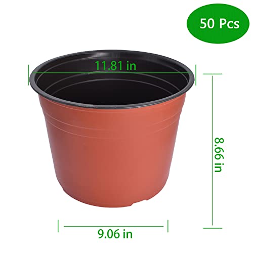 HOSTIC 11.8 Inch Nursery Pot Seedling Pot Plant Container Seed Starting Pots Multipurpose Plastic Pots 50 Packs - size: 11.8 Inch