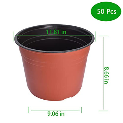 HOSTIC 11.8 Inch Nursery Pot Seedling Pot Plant Container Seed Starting Pots Multipurpose Plastic Pots 50 Packs - size: 11.8 Inch