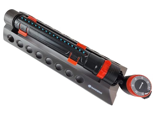 GARDENA - Aquazoom 3900 Square Feet Oscillating Sprinkler with Fully Adjustable Width Control, Flow Control and Water Timer, Gray, 1697034