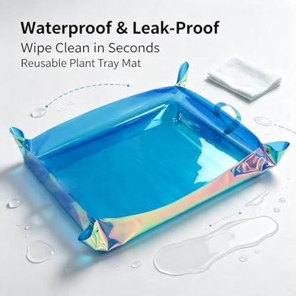 Kasepie Pink PVC Plant Repotting Mat, 19x27 Inch, Foldable Dirt Control Tray for Indoor Transplanting, Gardening Gift for Women and Men (Blue) - color: Blue