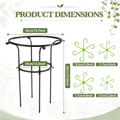 2 Pack Large Peony Cages and Supports, 26" H x 20" D Grow Through Plant Support Rings, Plastic Rings with Stainless Steel Stakes for Peonies, Roses Tomato Hydrangea Strawberry