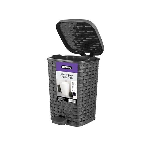 Superio Mini Trash Can with Foot Pedal Small Outdoor Garbage Can with Lid, 1.5 Gallon Plastic Waste Basket for Bathroom, Bedroom, Kitchen, Office, Patio (Wicker Grey 6 QT.) - color: Gray, size: 1.5 Gallon