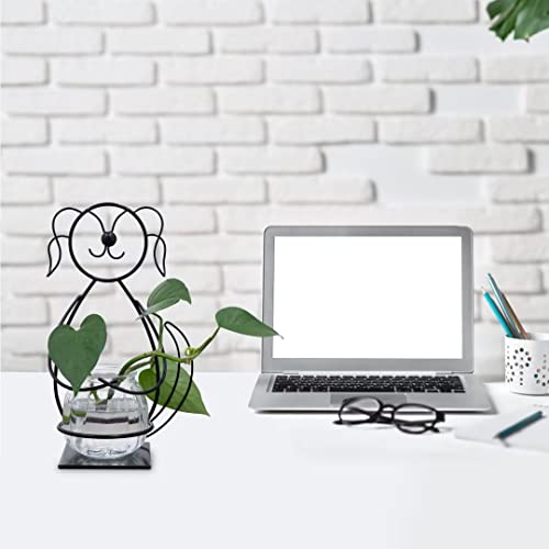 Desktop Dog Glass Planter Vase Holder Metal Plant Terrarium Stand - color: Dog