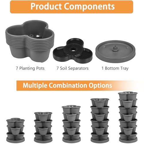 VECELO 7 Tier Vertical Garden Planter, Self Watering Stackable Planters with Wheels for Strawberries, Herbs, Flowers, Vegetables, Dark Gray - color: Dark Gray, size: 7 Tier