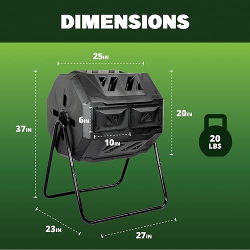 Simply Bio 43-Gallon Outdoor Compost Tumbler Bin – BPA-Free Rotating Compost Bin for Garden, Kitchen and Yard Waste, Outdoor Compost Bin Tumbler, Dual Chamber, Black, Weather-Resistant - size: 43-Gallon