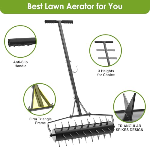 Seeutek 23Inch Rolling Lawn Aerator - Upgraded Heavy Duty Aerators - size: 23 Inch