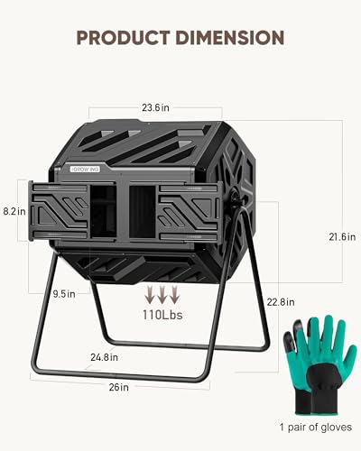 THE Growing 43 Gal Outdoor Compost Bin Tumbler for Backyard Garden, Black - color: Black