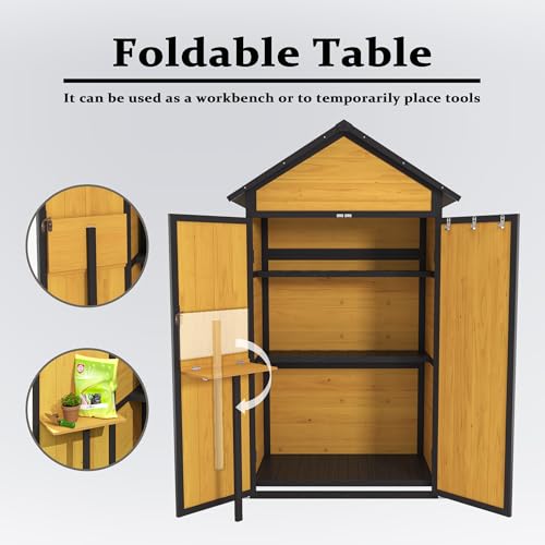 Space-Saving Outdoor Storage Cabinet with Fold-Down Table - color: Brown - 39.96 X 23.23 X 69.50 Inch