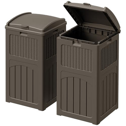 Devoko 33 Gallon Outdoor Trash Can with Dual Lid, Hideaway Garbage Bins,2Pc - color: Deep Brown, size: 2 Pack
