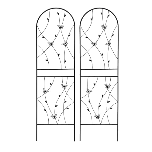 Garden Trellis for Climbing Plants Outdoor, 2-Pack 71" Metal Rustproof - color: Butterfly1-2pacs-Black, size: 71×19.7"