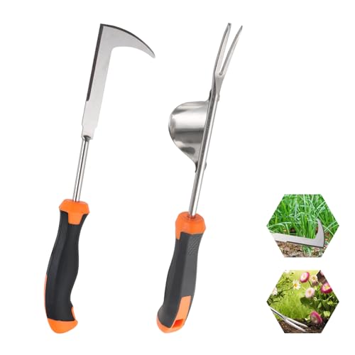 Weed Puller Tool, Set of 3, Rubber Handle Weed Remover Tool, Manual Weeder,L-Shaped Weeding Tool, Thickened Stainless Steel Crack Weeder,Planting and Weeding for Garden, Patio