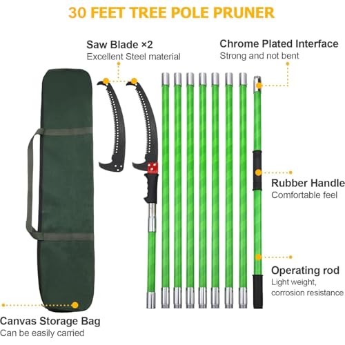 30 Feet Tree Pole Pruner Manual Branches Trimmer Tree Branch Garden Tools Loppers Hand Pole Saws Extendable Height - size: 30FT