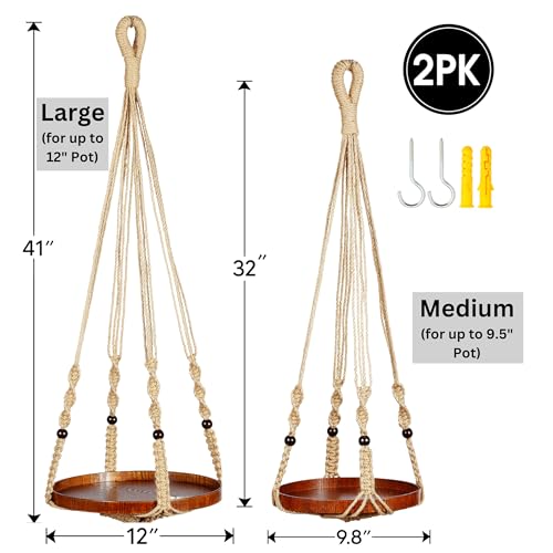 2 Pack Plant Hanger Indoor, Hanging Plant Shelf (12" + 10") - color: Brown, size: 2-Pack, 1-Tier