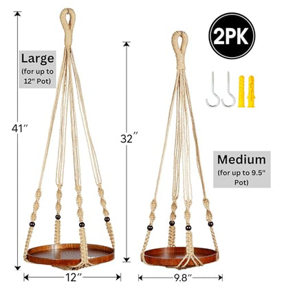 2 Pack Plant Hanger Indoor, Hanging Plant Shelf (12" + 10") - color: Brown, size: 2-Pack, 1-Tier
