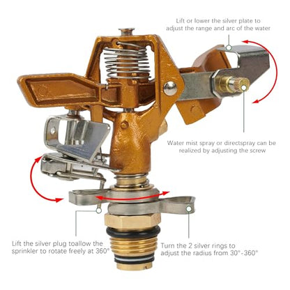 LIULO TOOL Impact Sprinkler on Tripod Base, 6 Pack Tripod Sprinklers with Brass Head, 360 Degree Large Area Irrigation with Extension Legs Flip Locks, Heavy Duty 3/4" Connector for Lawn Yard Garden - size: 6 Pack