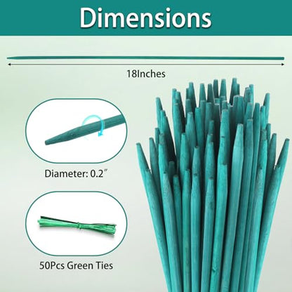 Bamboo Plant Stakes 50PCS,18IN Natural Bamboo Stakes Garden StakesWith Ties - color: Green, size: 18 Inch 50Pack