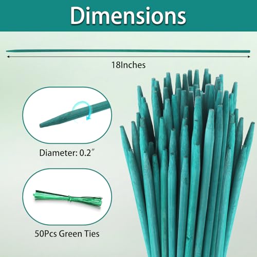 Bamboo Plant Stakes 50PCS,18IN Natural Bamboo Stakes Garden StakesWith Ties - color: Green, size: 18 Inch 50Pack