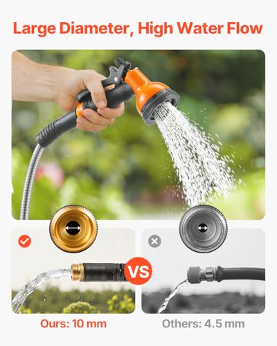 VEVOR Garden Hose Metal 150 ft, Rust Proof Stainless Steel Water Hose, Heavy Duty Backyard Hose with 10 Function Nozzle, No-Kink & Flexible Water Pipe, Lightweight Metal Hose for Yard, Outdoor - size: 150 ft with 10 Function Spray Nozzle