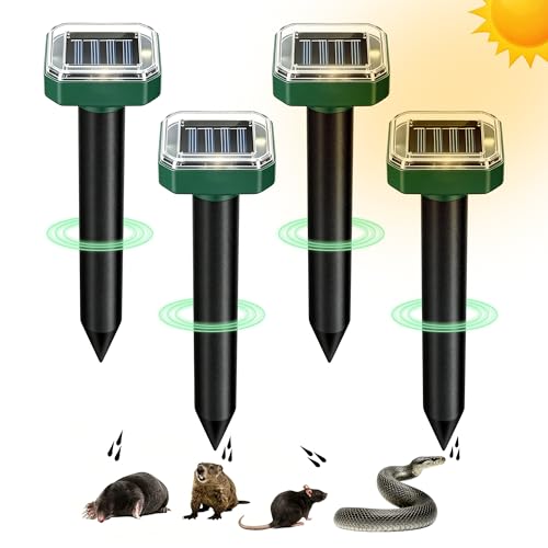 Mole Repellent Solar Powered 4 Pack, Effective Snake Repellent for Yard