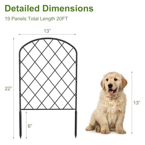 PINPON 19Pack 20ft Garden Fence 24in High Rustproof Metal Barrier Yard - size: 20ft-19pack