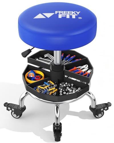 Rolling Shop Stool with Wheels,Mechanics Garage Work Stool,Blue - color: Blue