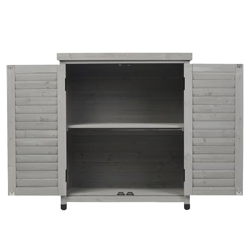Solid Wood Patio Storage Cabinet with Metal Top - color: Grey - 31.50 X 17.00 X 36.00 Inch