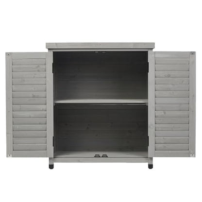 Solid Wood Patio Storage Cabinet with Metal Top - color: Grey - 31.50 X 17.00 X 36.00 Inch
