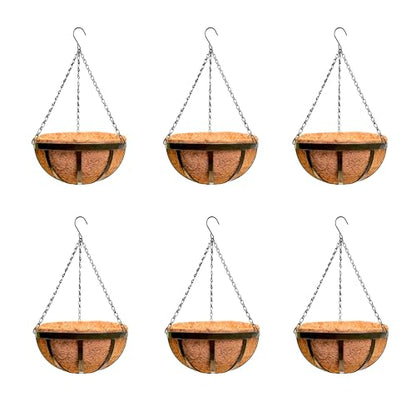 LaLaGreen Boho Hanging Baskets (10 in, 6 Pack) Black Metal Garden Pots - size: 10" (25cm) x 6 Pack