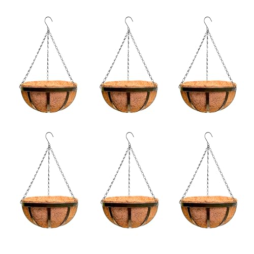 LaLaGreen Boho Hanging Baskets (10 in, 6 Pack) Black Metal Garden Pots - size: 10" (25cm) x 6 Pack
