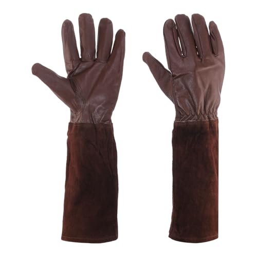 MECCANIXITY Leather Gardening Gloves for Women and Men, Thorn Proof Rose Garden Glove Long Sleeve Working Gloves for Digging - color: Brown-dark Brown, size: Large