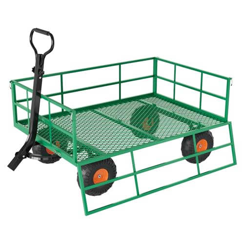 GarveeLife Heavy Duty Steel Garden Cart 1200 LBS Capacity 3 in 1 Pullable Garden Wagon with 13 in Wheels for Gardening Soil, Tools, and Plant Transport - color: Green and Orange, size: 1200 lbs