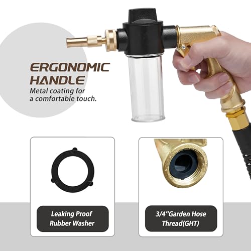 High Pressure Hose Nozzle with Soap Dispenser, Metal Foam Gun Sprayer - color: Brass