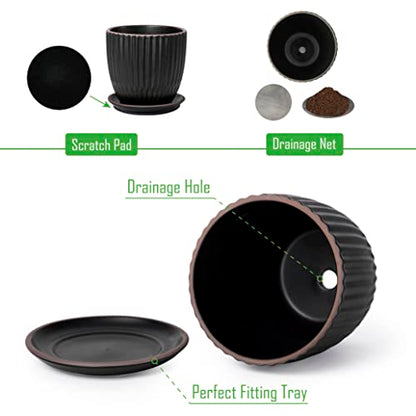 D'vine Dev 2-Pack Stoneware Planter Pots, 4.5/5.8 in, Black, 99-D-2 - color: Black