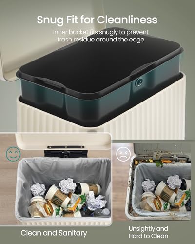 SONGMICS Trash Can, 13 Gallon (50 L), Stainless Steel, with Lid, Pedal - color: Cream White, size: 13 Gallon