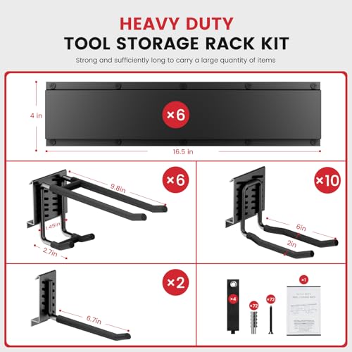 ENJOYWOOD Garage Tool Organizer Wall Mount 1380 lbs Load Capacity 99 Inch Heavy Duty Modular Storage System with 6 Panels and 18 Hooks for Garden Tool Storage - size: 99in | 6Panels + 18Hooks