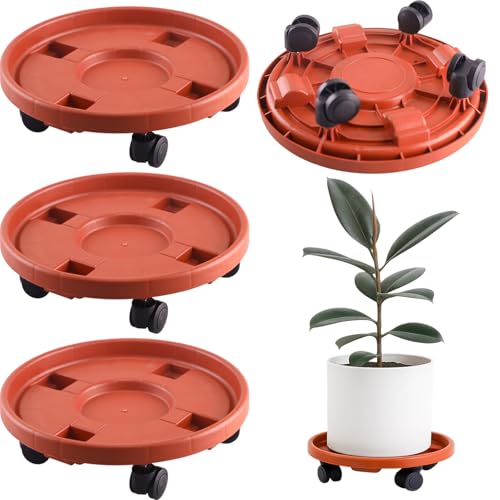 Rolling Plant Stand Outdoor 3 Pack 13 Inch Plant Caddy with Wheels, Red - color: Red, size: 13 inch